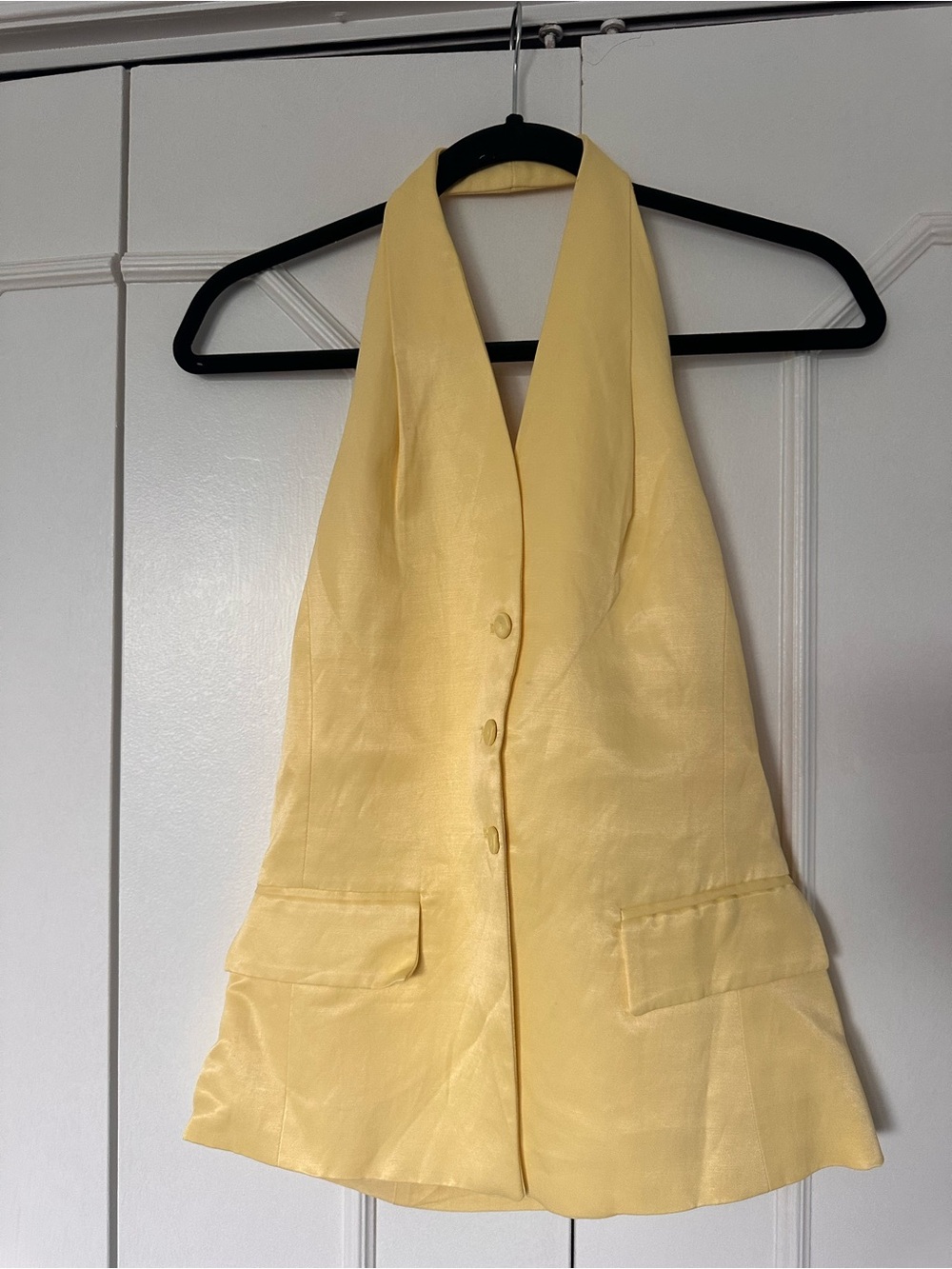 Mango Pale Yellow Satin Halter Vest